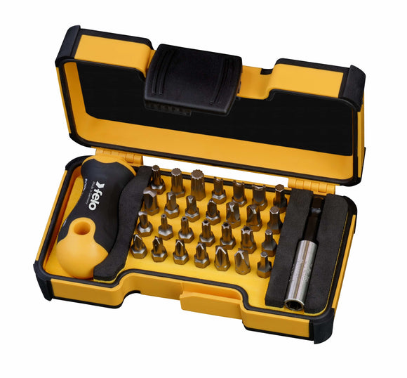 Felo 02073016 Bit set HEX/XZN/TX TR/TS/Tri/SPANNER/CLUTCH/BH with ERGONIC handle and bit holder in case, 30 pcs