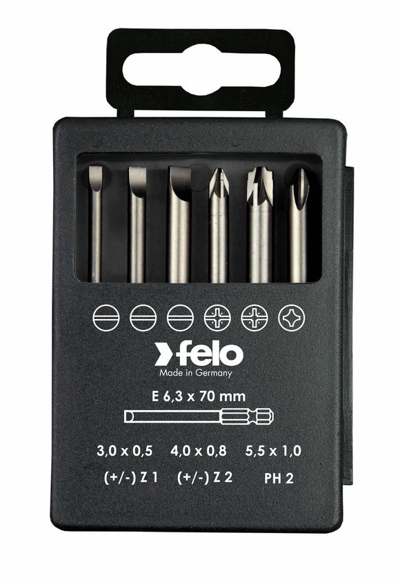 Felo 03192716 Bit set SL/Z (+/-) Industrial 70 mm in case, 6 pcs