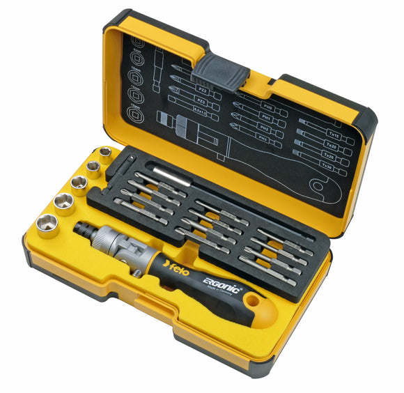 Felo 06072006 Ergonic K Handle Ratcheting Screwdriver Box Set, 20 Pieces