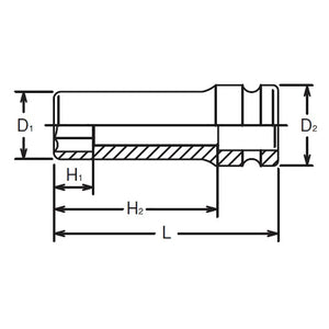 Koken 14301M-17 1/2 Sq. Dr. Socket 17mm 6 point Length 80mm Thin walled