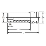 Koken 14301M-17 1/2 Sq. Dr. Socket 17mm 6 point Length 80mm Thin walled