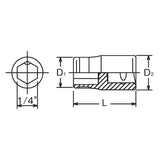 Koken 3137 3/8 Sq. Dr. Adaptor 1/4 For 1/4H Bit Length 30mm