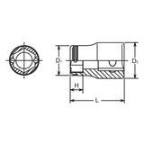 Koken 3450M-16 3/8 Sq. Dr. Socket 16mm Nut Grip Length 27mm