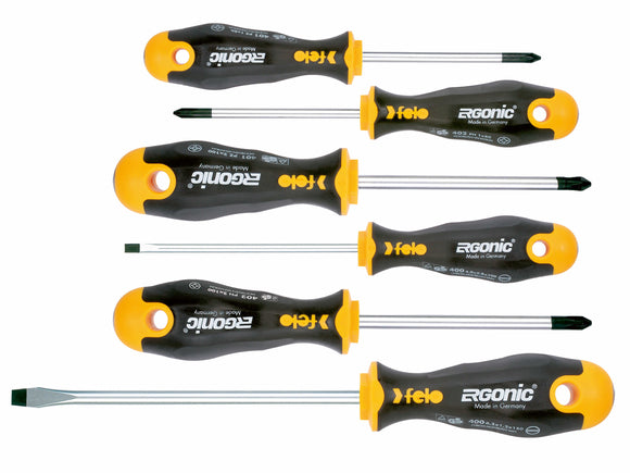 Felo 40096118 Ergonic Slotted/Phillips/Pozidriv Screwdriver Set, 6 PIeces