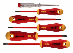 Felo 41396398  Ergonic VDE Insulated Slotted/Phillips Screwdriver Set, 6 Pieces