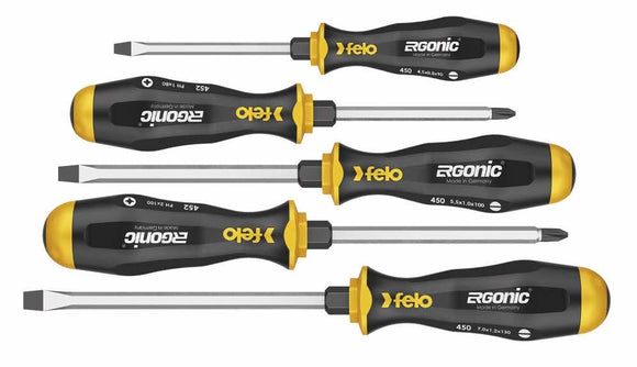 Felo 45095248 Ergonic with Striking Cap Slotted & Phillips Screwdriver Set, 5 Pieces