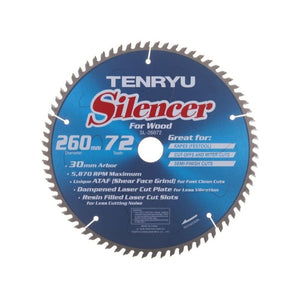 Tenryu SL-26072 Silencer-Series 260mm X 72T 30mm Arbor Blade for Kapex Miter Saw