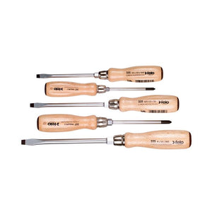 Felo 33595198 Wood Handle Slotted & Phillips Screwdriver Set, 5 Pieces