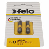 Felo 02203241Phillips #3 x 25 mm Impact Bit - 2 Pieces, Carded