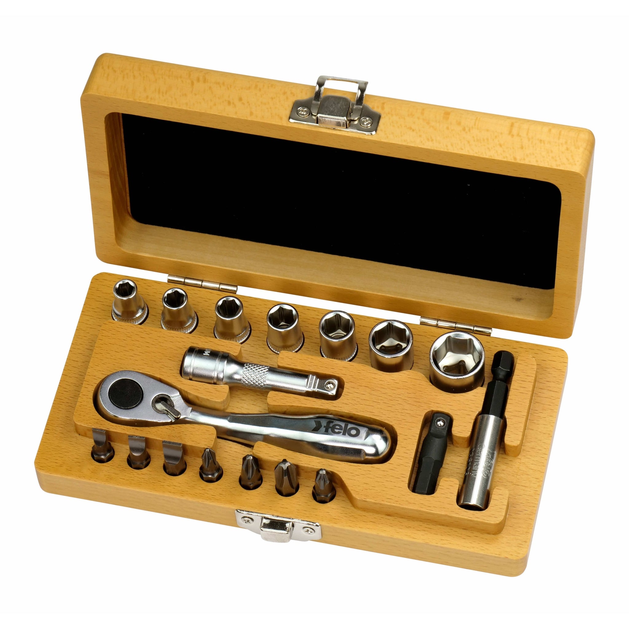 Felo 05771866 - XS Classic Socket & Bit Set with Ratchet & Wood Case - Metric