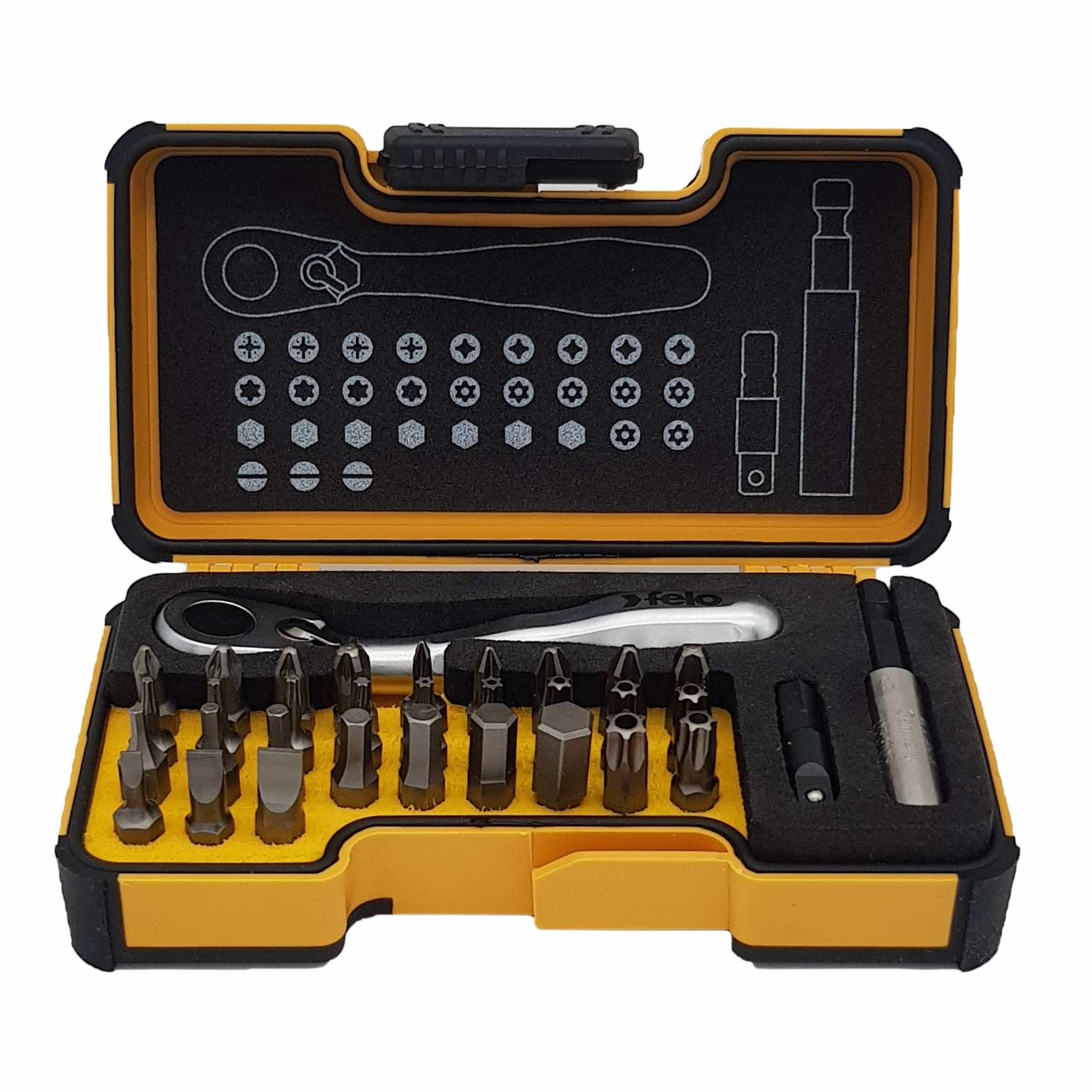 Felo 05773306 XS Box SL, Hex, PH, PZ, TX Bits Mini Ratchet, Bit Holder - 33 piece