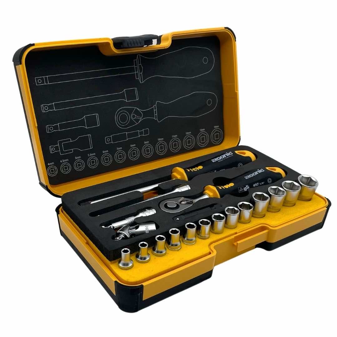 Felo 05781906 R-GO Box Sockets, Ergonic Ratchet, Metric - 19pc