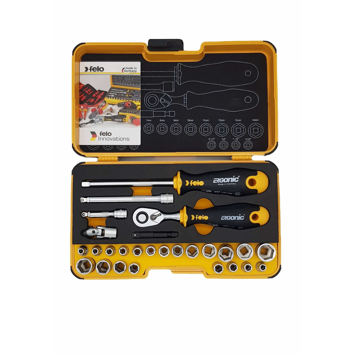 Felo Socket Kit Felo 05782706 R-GO Box Sockets, Ergonic Ratchet, Inch/Metric - 27pc ...