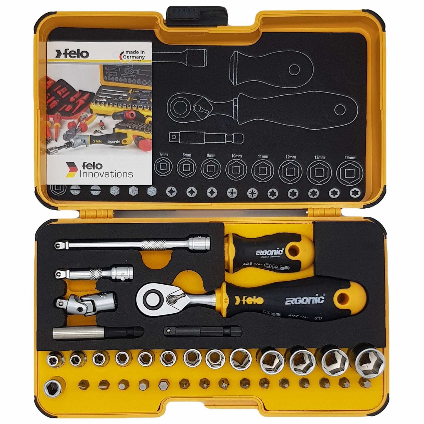 Felo 05783616 R-GO XL 36 piece Box Sockets, Bits Ergonic Ratchet, Metric