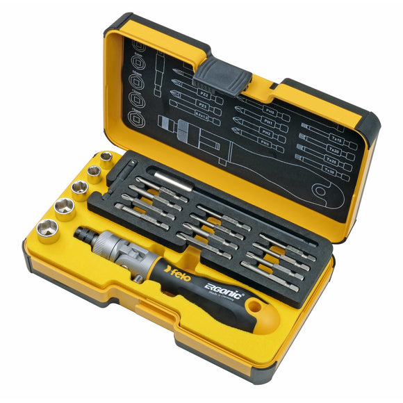 Felo 06072006 Ergonic K Handle Ratcheting Screwdriver Box Set, 20 Pieces