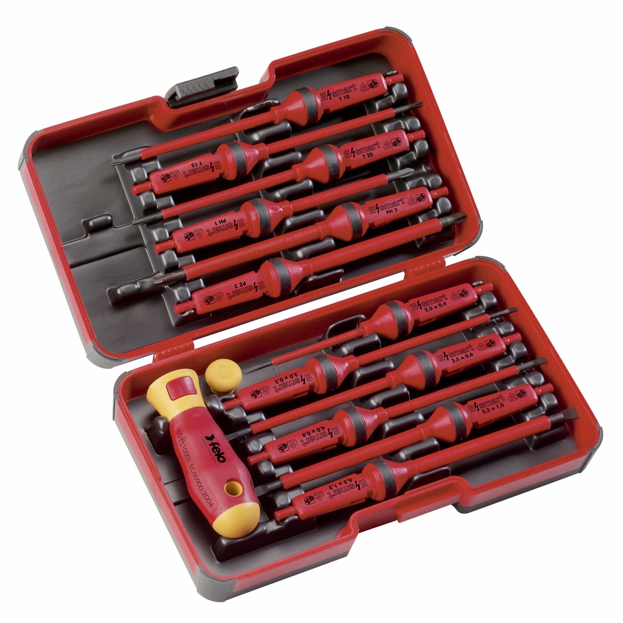 Felo 06391306 E-Smart 14 Piece Set - Slotted, Phillips, Pozidriv, Torx Tip Insulated Blades with 2 Handles