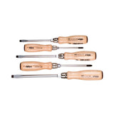 Felo 33595198 Wood Handle Slotted & Phillips Screwdriver Set, 5 Pieces
