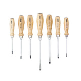 Felo 33597198 Wood Handle Slotted, Phillips and Pozidriv Screwdriver Set, 7 Pieces