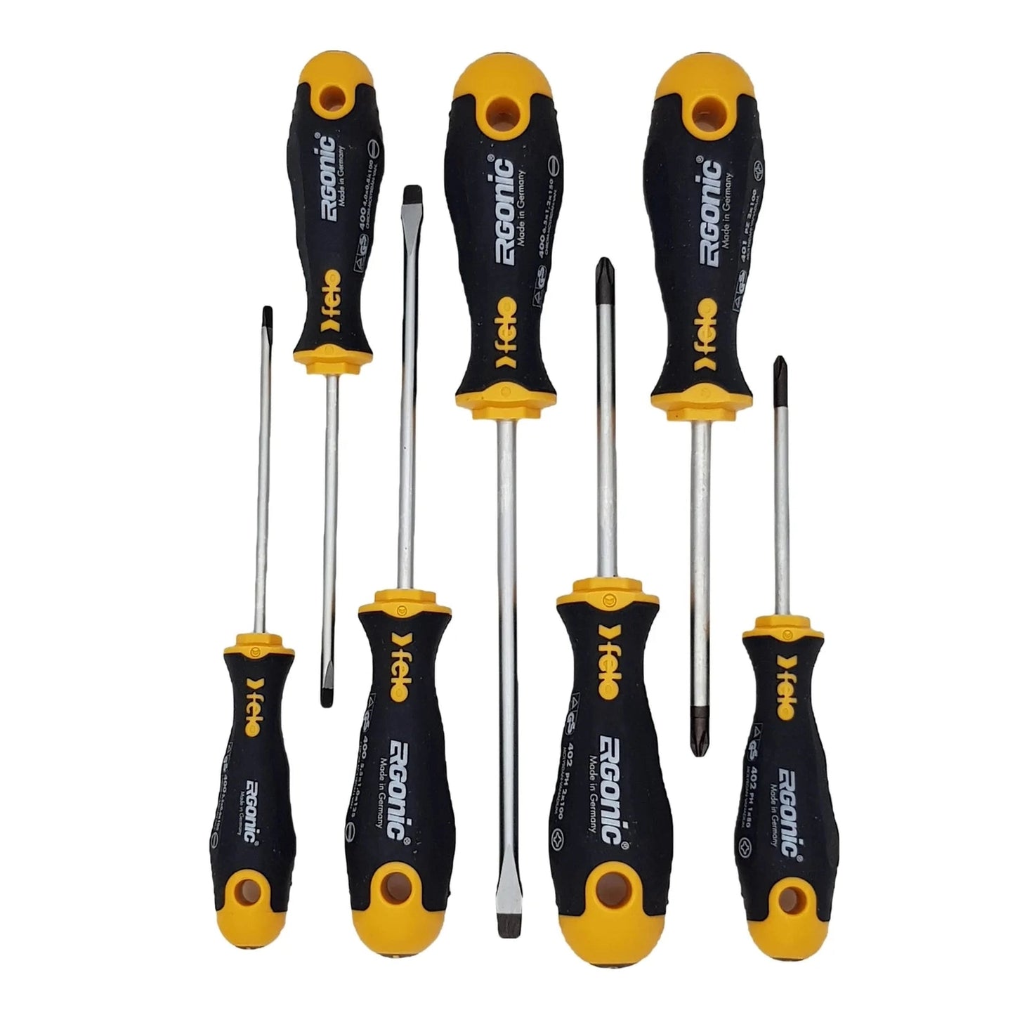 Felo 40097118 Ergonomic 7 Piece Slotted, Pozidriv, and Phillips