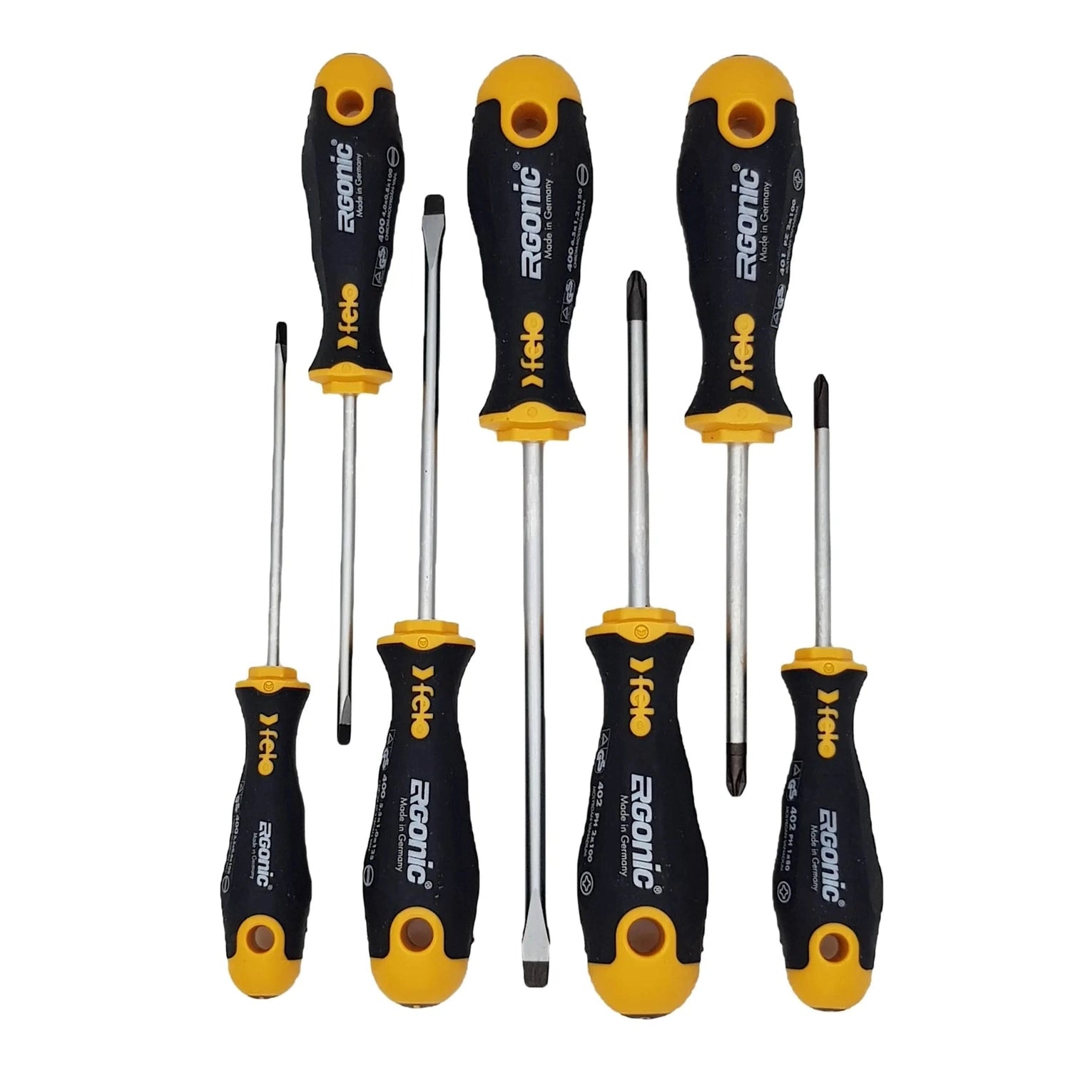 Felo 40097118 Ergonomic 7 Piece Slotted, Pozidriv, and Phillips