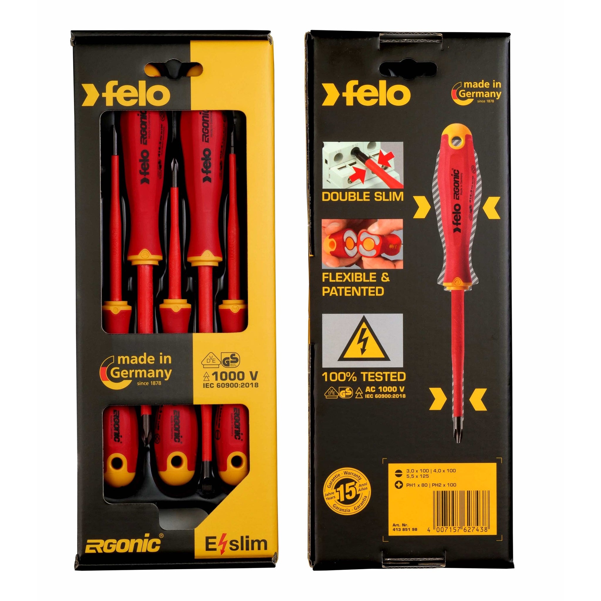 Felo 41385198 E-slim Insulated 5 Piece Slotted & Phillips Screwdriver Set