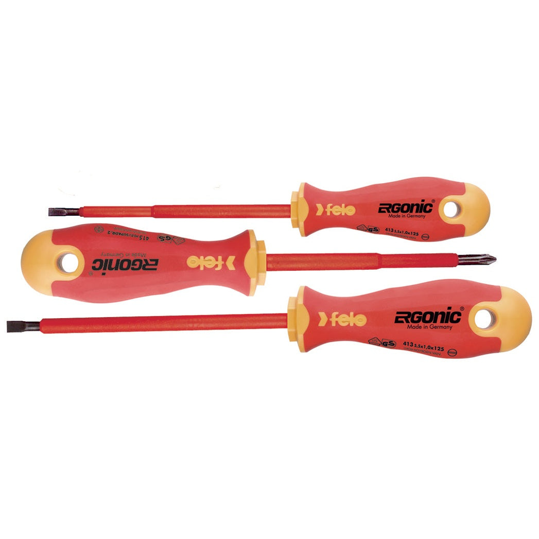 Felo 41393194 Ergonic Insulated 3 Piece Slotted & Phillips Screwdriver Set