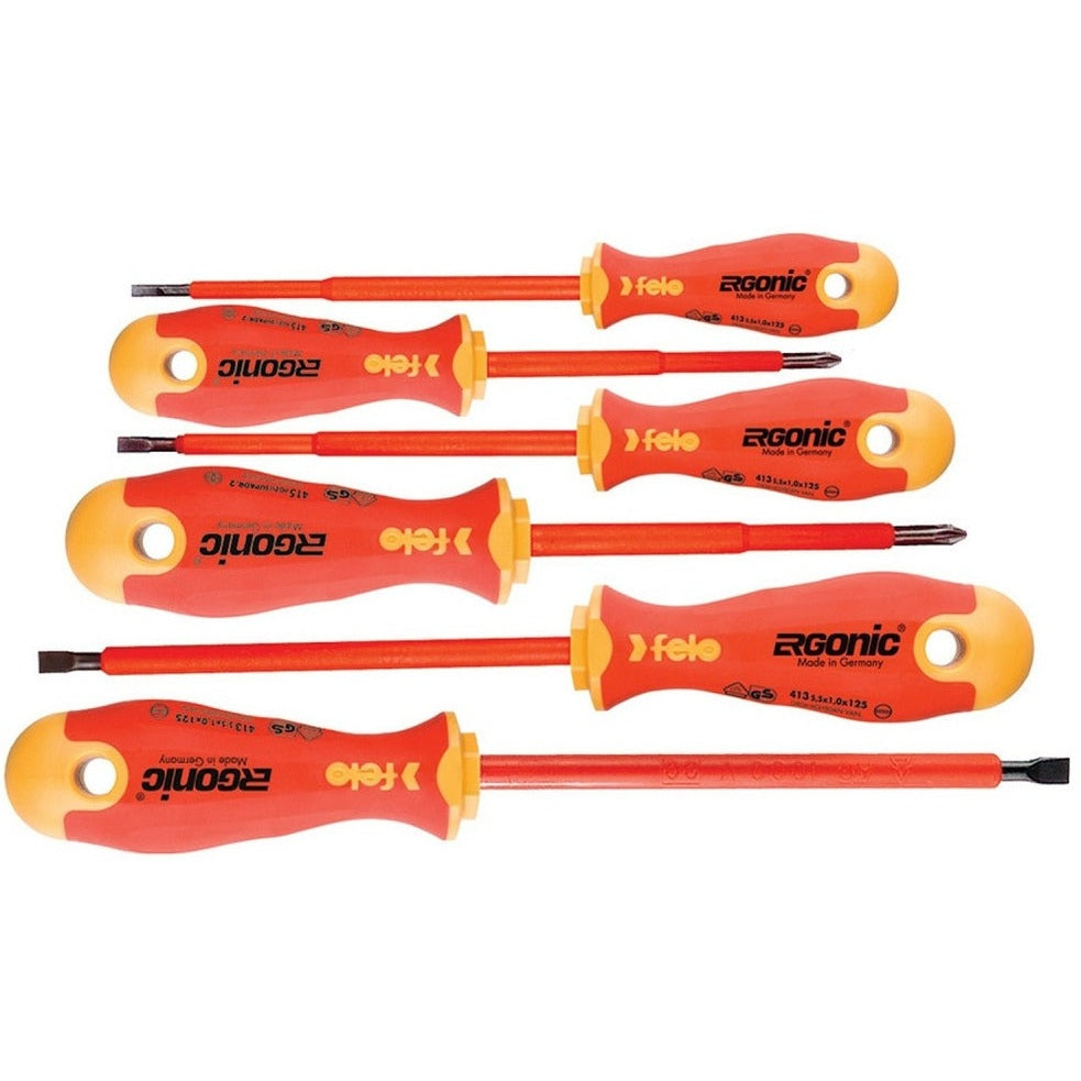 Felo 41396198 Ergonic Insulated 6 Piece Slotted & Phillips Screwdriver Set