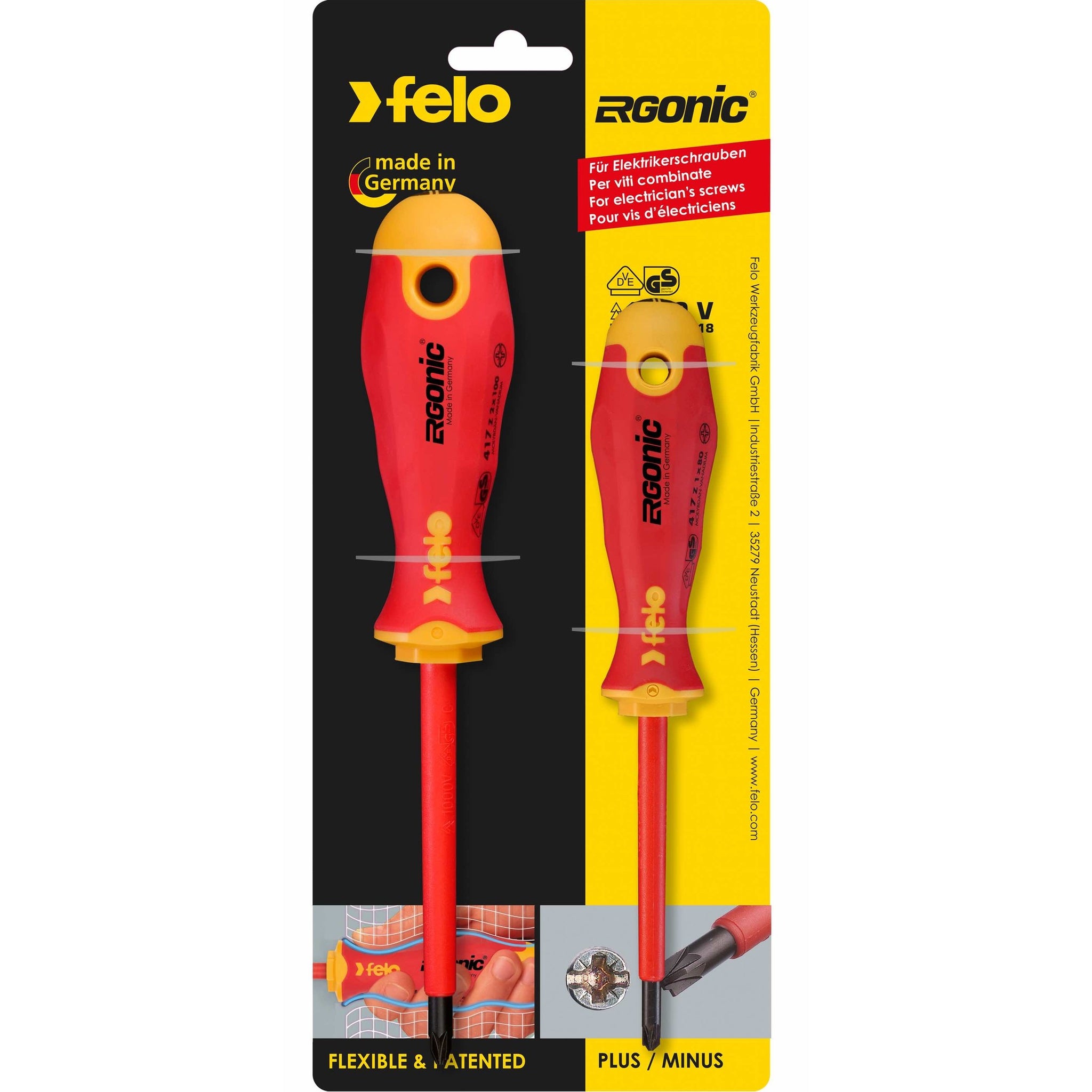 Felo 41792191 E-slim Insulated 2 Piece PlusMinus Z PZ/SL Screwdriver Set