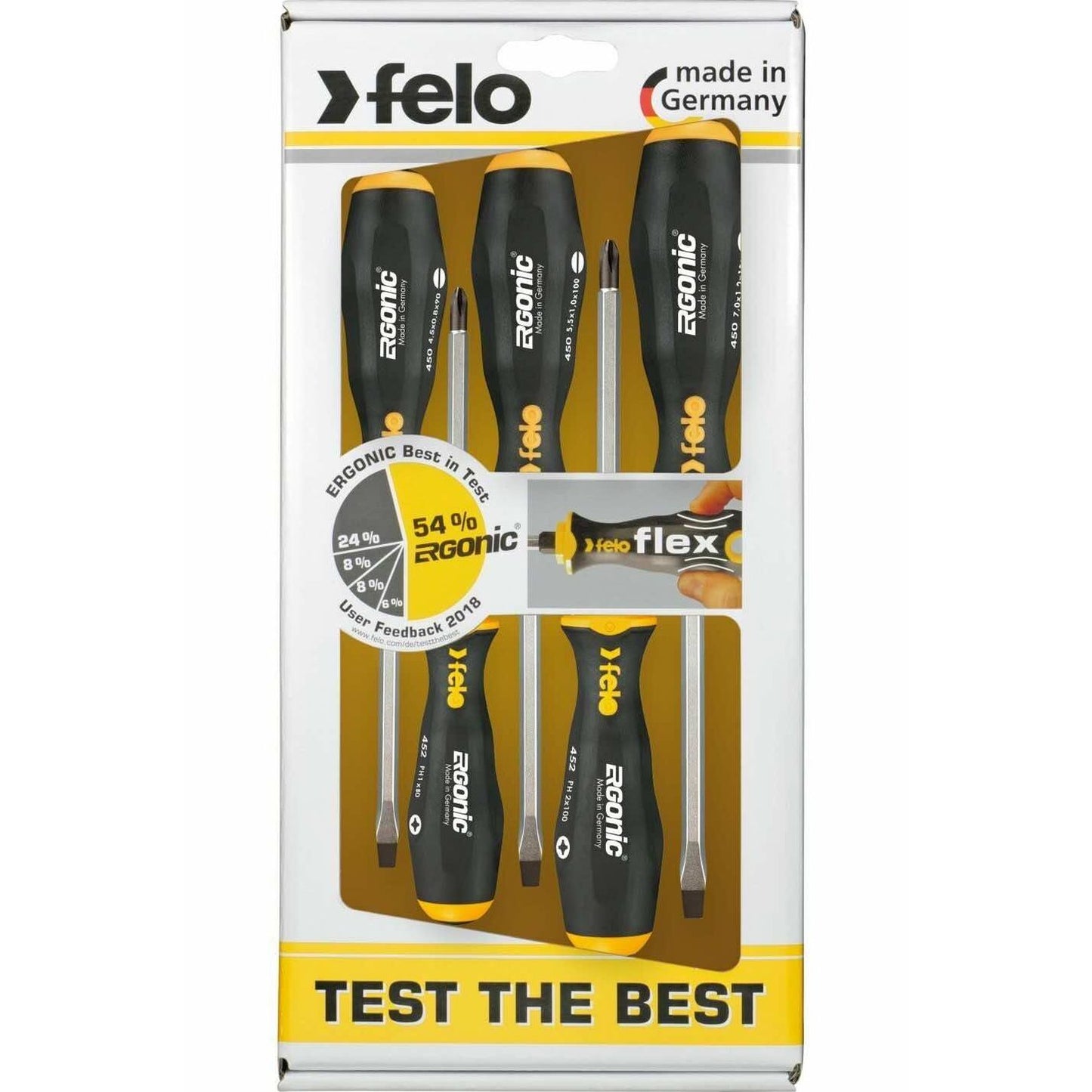Felo 45095348 Ergonic Impact Screwdriver Set SL/PZ, 5 pcs