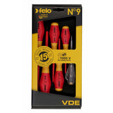 Felo 91396198 VDE Insulated No. 9 Slotted/Phillips Screwdriver Set, 6 Pieces