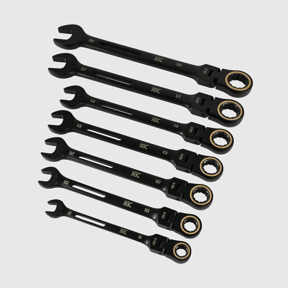 Fujiya Kurokin CWL-7S-BG 7-Piece Swivel Ratchet Combination Wrench Set 8-19mm