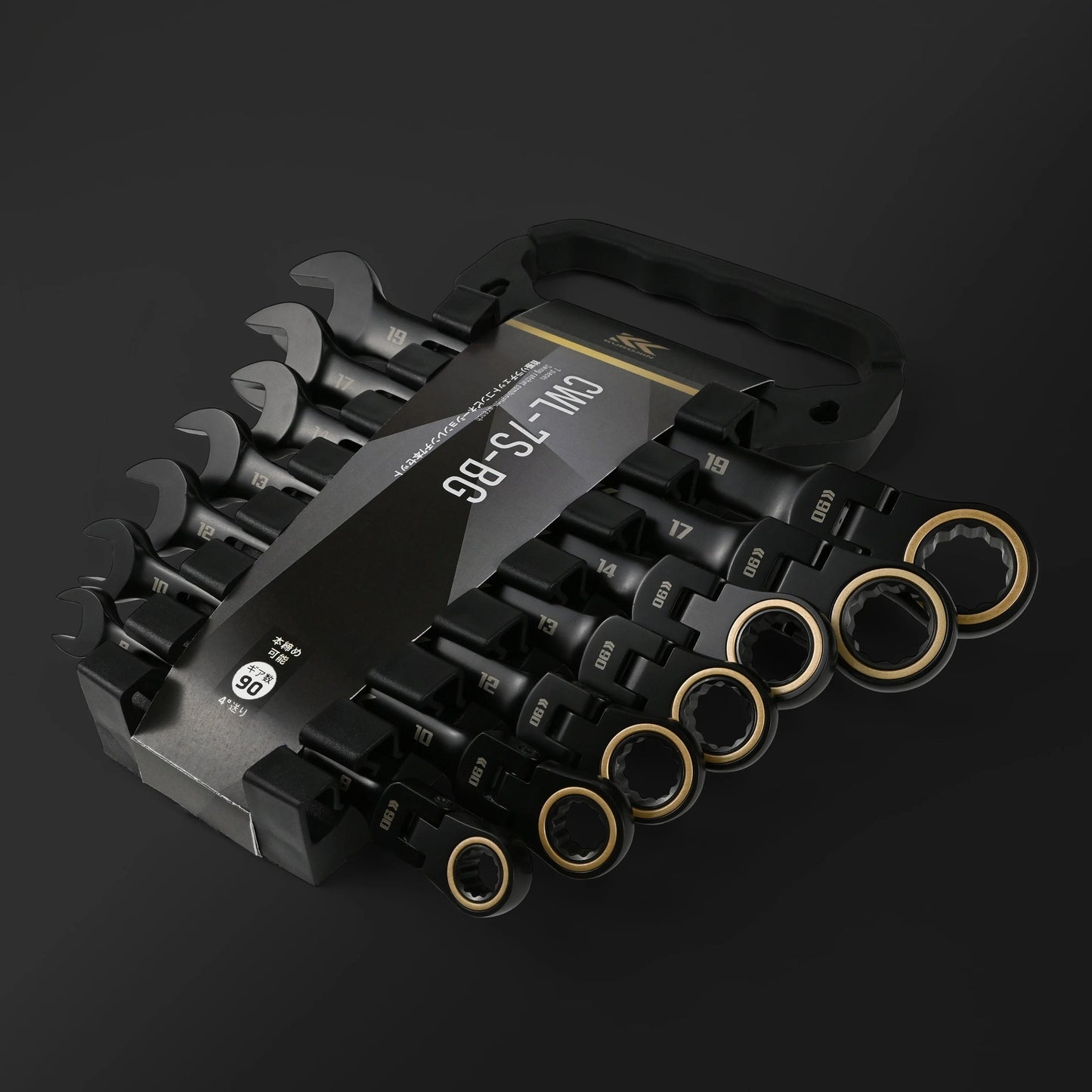 Fujiya Kurokin CWL-7S-BG 7-Piece Swivel Ratchet Combination Wrench Set 8-19mm