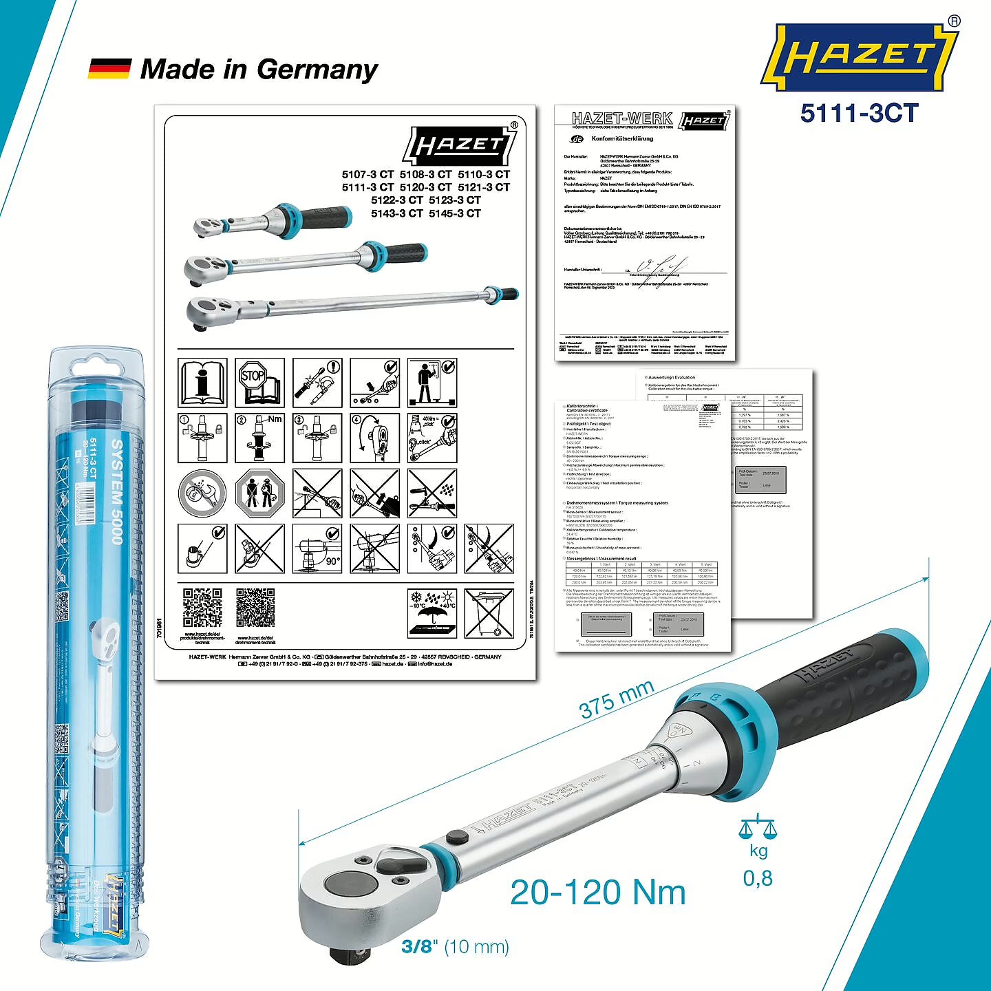 Hazet 5111-3CT 3⁄8″ Torque wrench ∙ 20 – 120 Nm ∙ ±3%