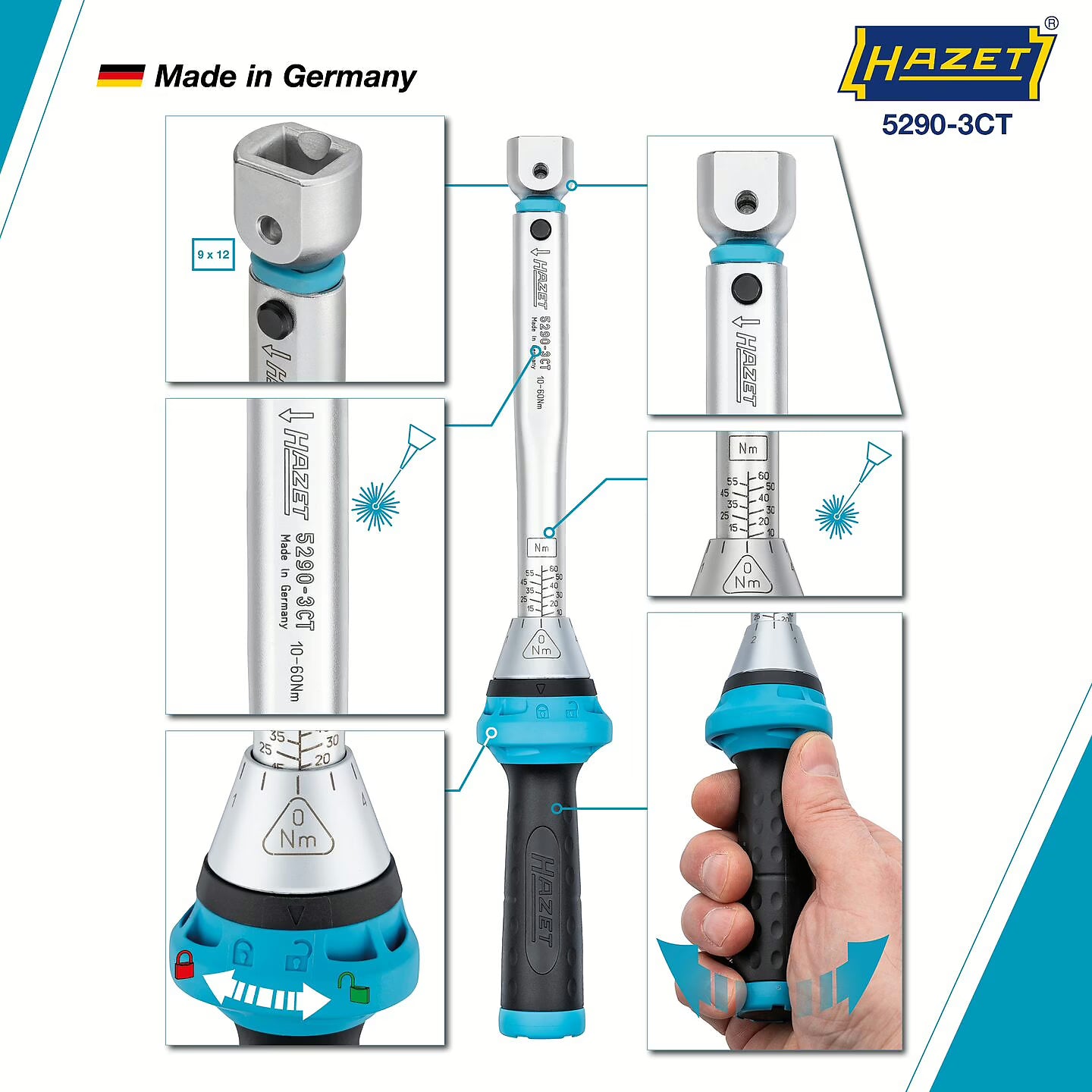 Hazet 5290-3CT - 9 x 12 mm Torque wrench ∙ 10 – 60 Nm ∙ ±3%