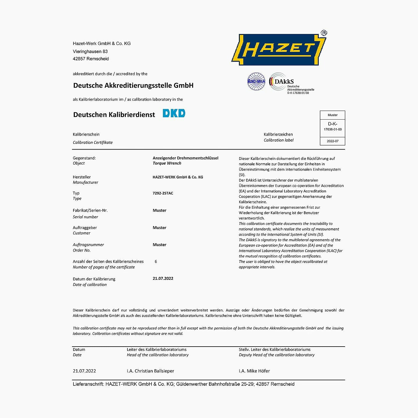 Hazet 6110-1CTCAL 3⁄8″ Torque wrench with DAkkS calibration certificate ∙ 5 – 60 Nm ∙ ±2% ∙ With HiPer reversible ratchet