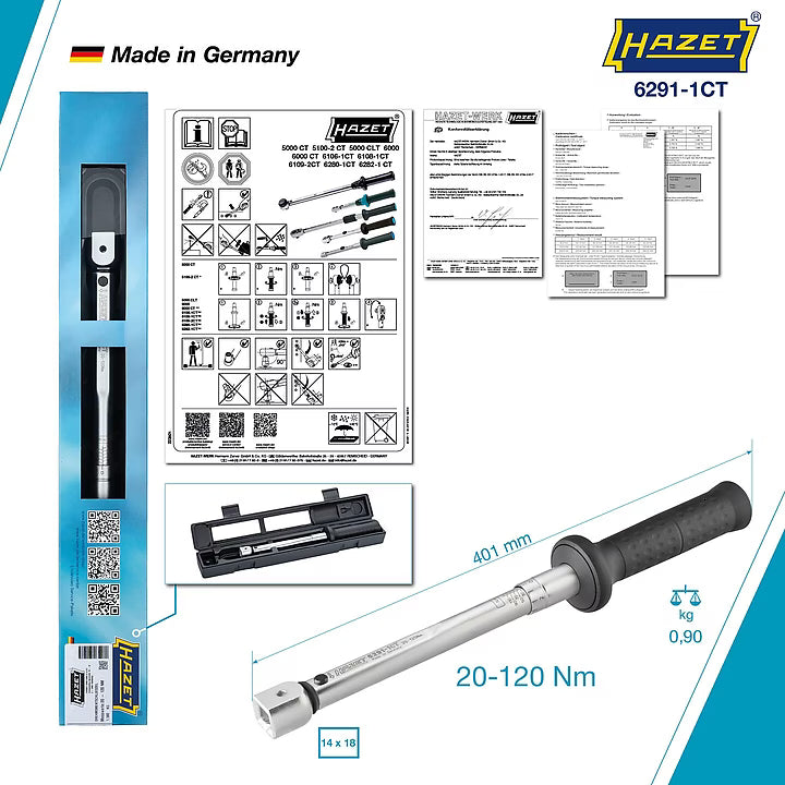 Hazet 6291-1CT 14 x 18 mm Torque wrench ∙ 20 – 120 Nm ∙ ±2%