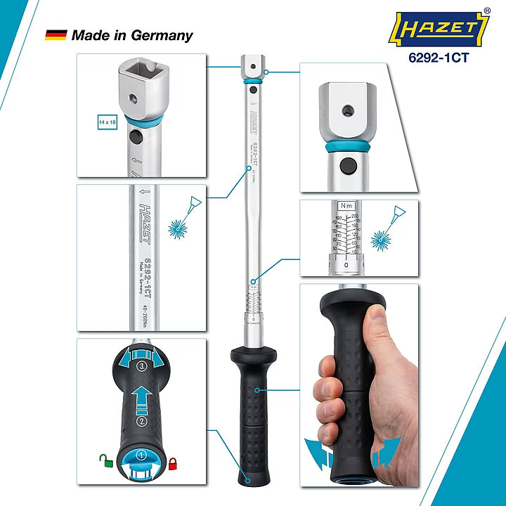 Hazet 6292-1CTCAL 14 x 18 mm Torque wrench with DAkkS calibration certificate ∙ 40 – 200 Nm ∙ ±2%