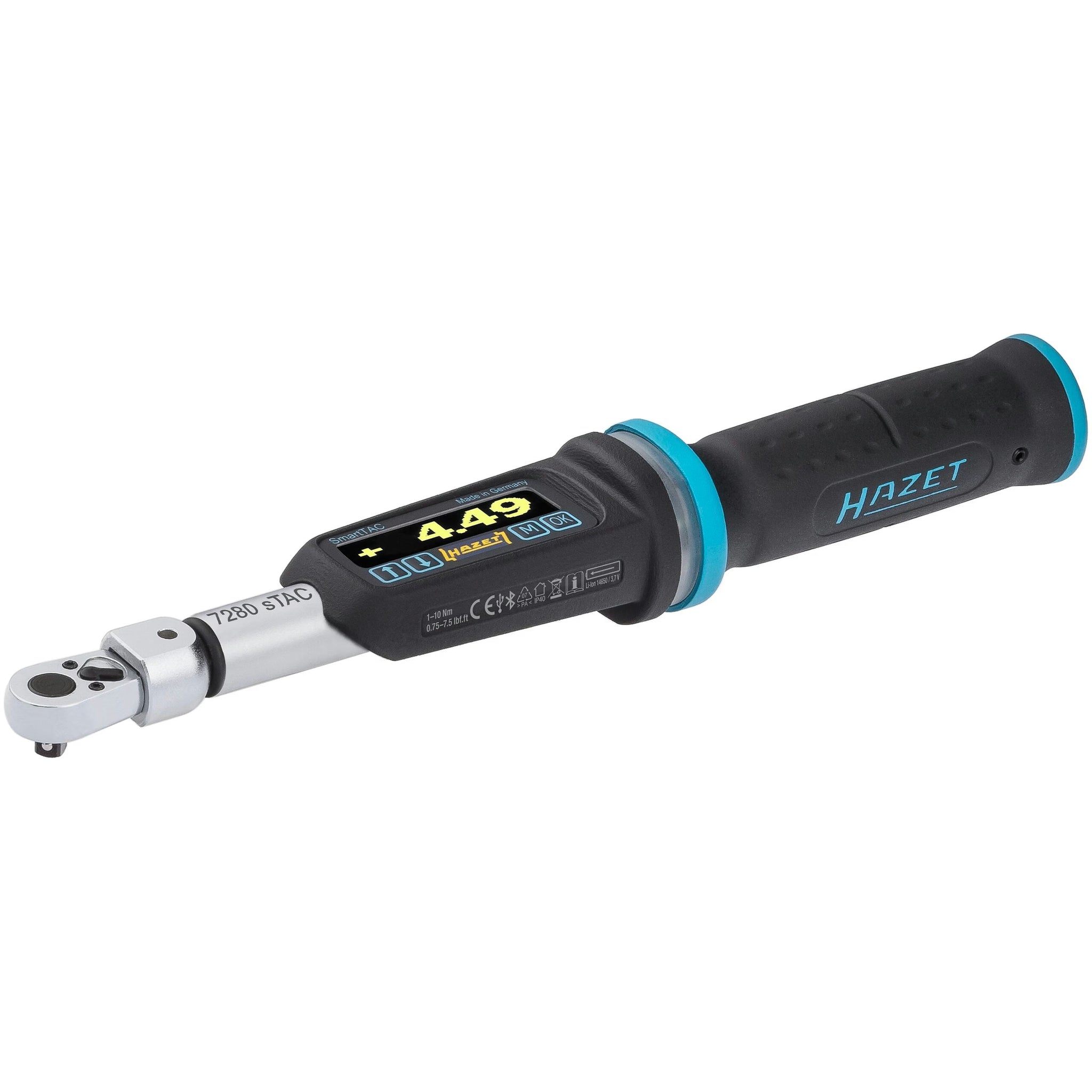 Hazet 7280-2STAC 9 x 12 mm ∙ 1⁄4″ Electronic torque wrench with built-in angle gauge ∙ 1 – 10 Nm ∙ 0.75 – 7.5 lbf.ft ∙ ±2%