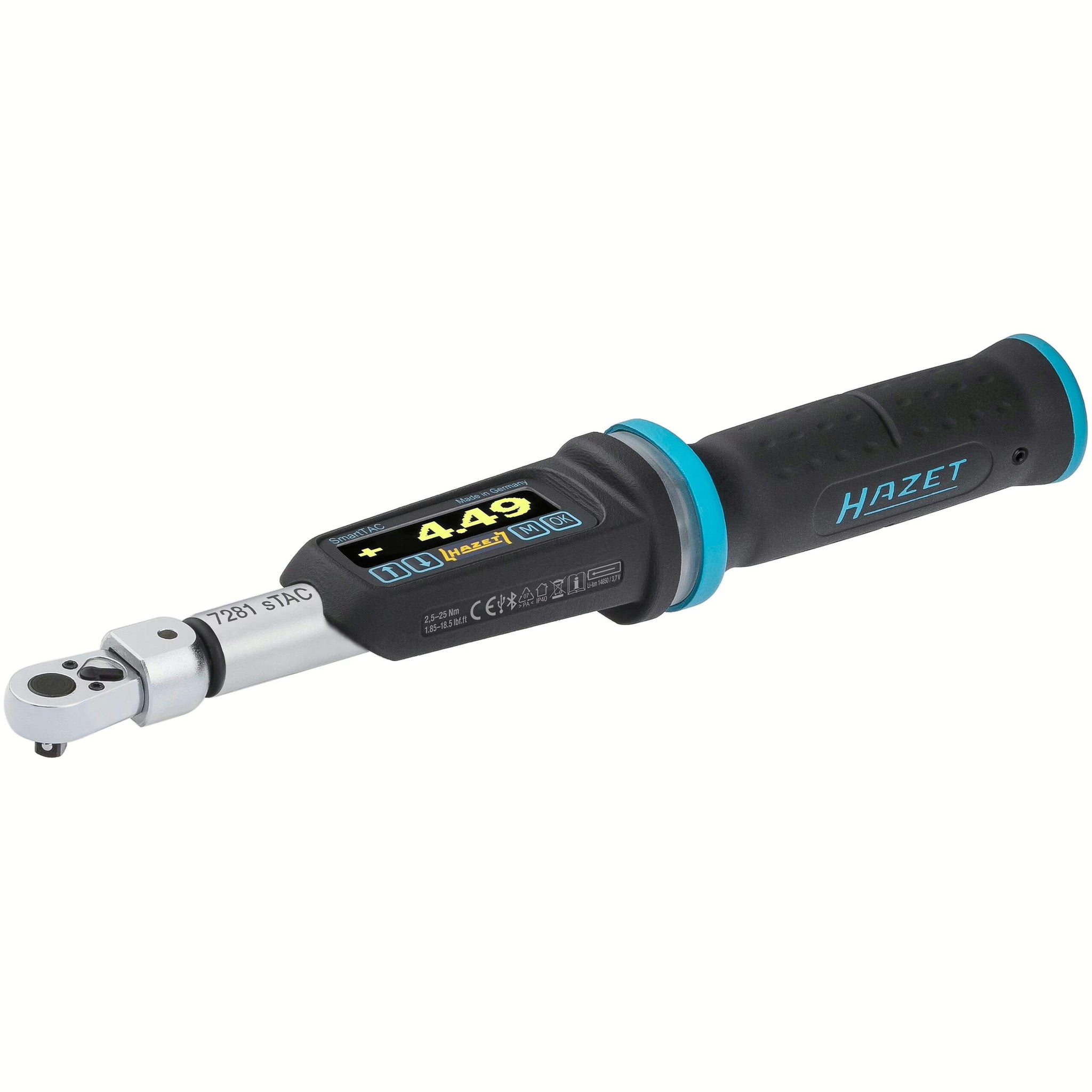 Hazet 7281-2STACCAL 9 x 12 mm ∙ 1⁄4″ Electronic torque wrench with built-in angle gauge ∙ 2.5 – 25 Nm ∙ 1.85 – 18.5 lbf.ft ∙ ±2%