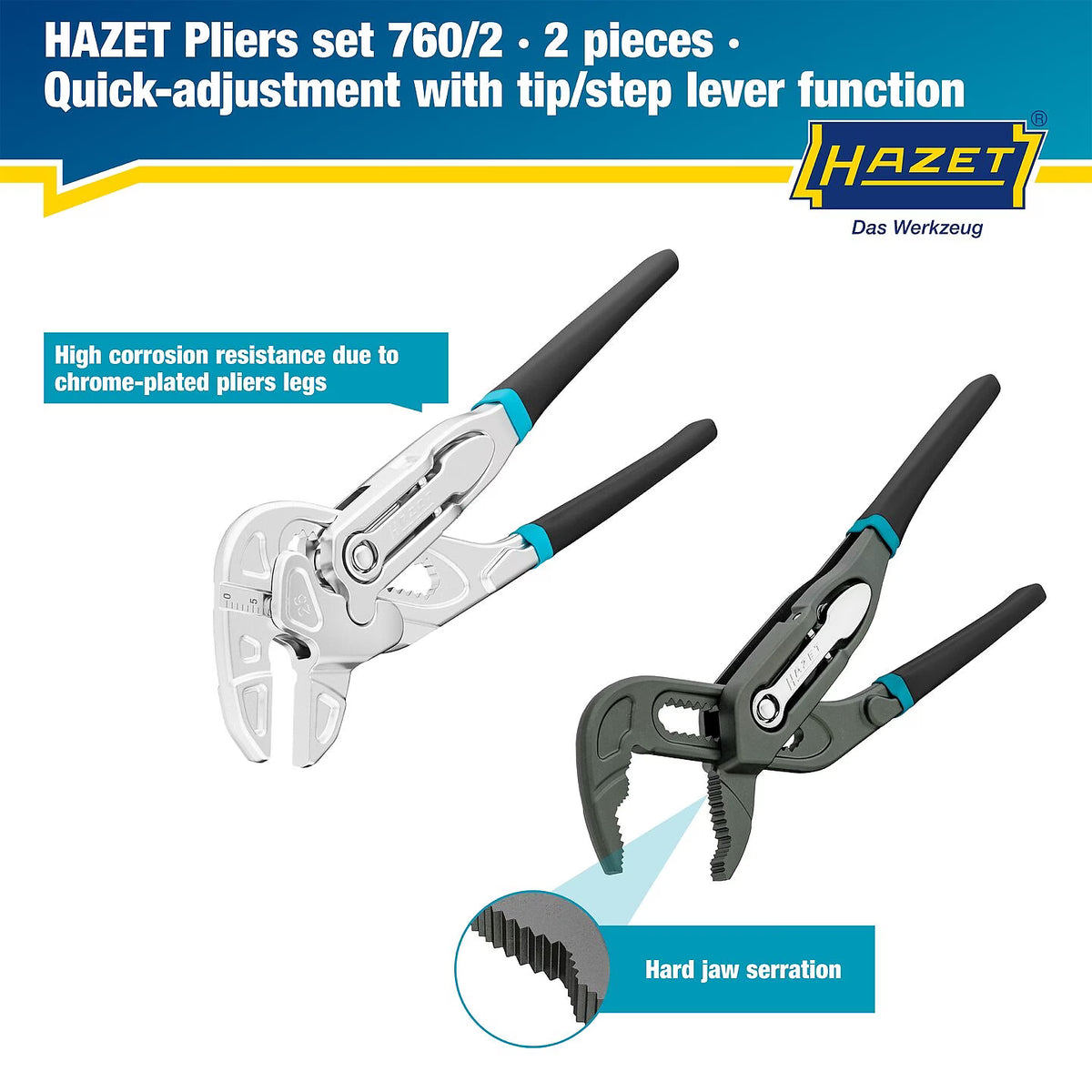 Hazet 760-2 Set of grip pliers wrenches and universal pliers