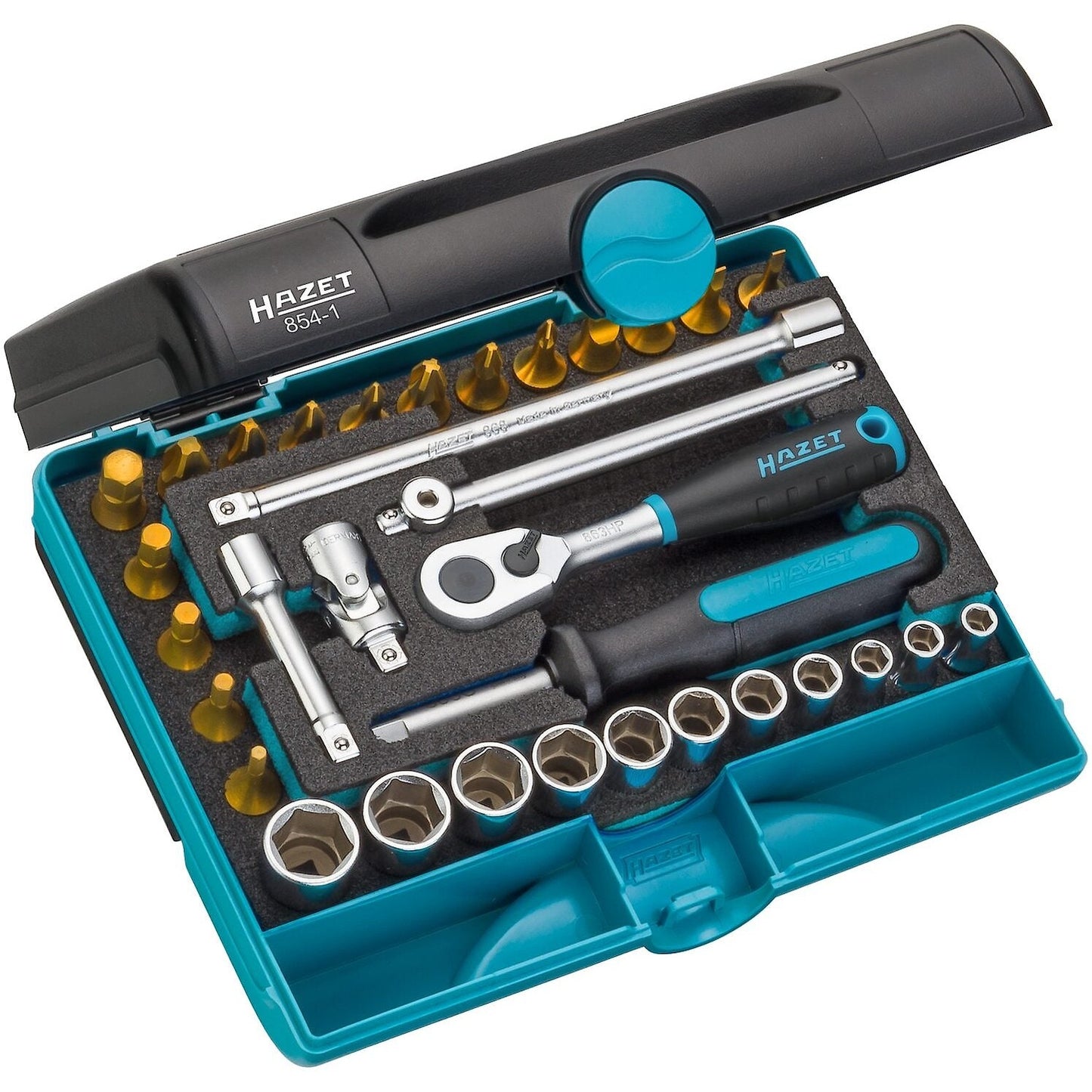 Hazet 854-1 1/4" 33 Pc Socket and Bit Titanium-Nitride Set
