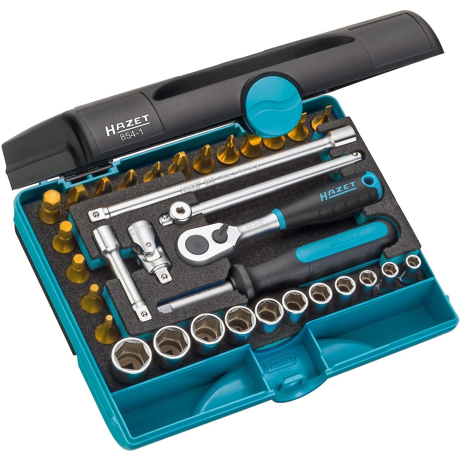 Hazet 854-1 1/4" 33 Pc Socket and Bit Titanium-Nitride Set