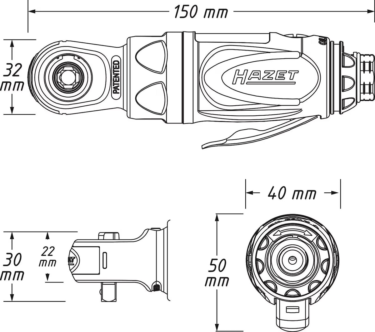Hazet 9020P-2 1⁄4″ Mini air ratchet