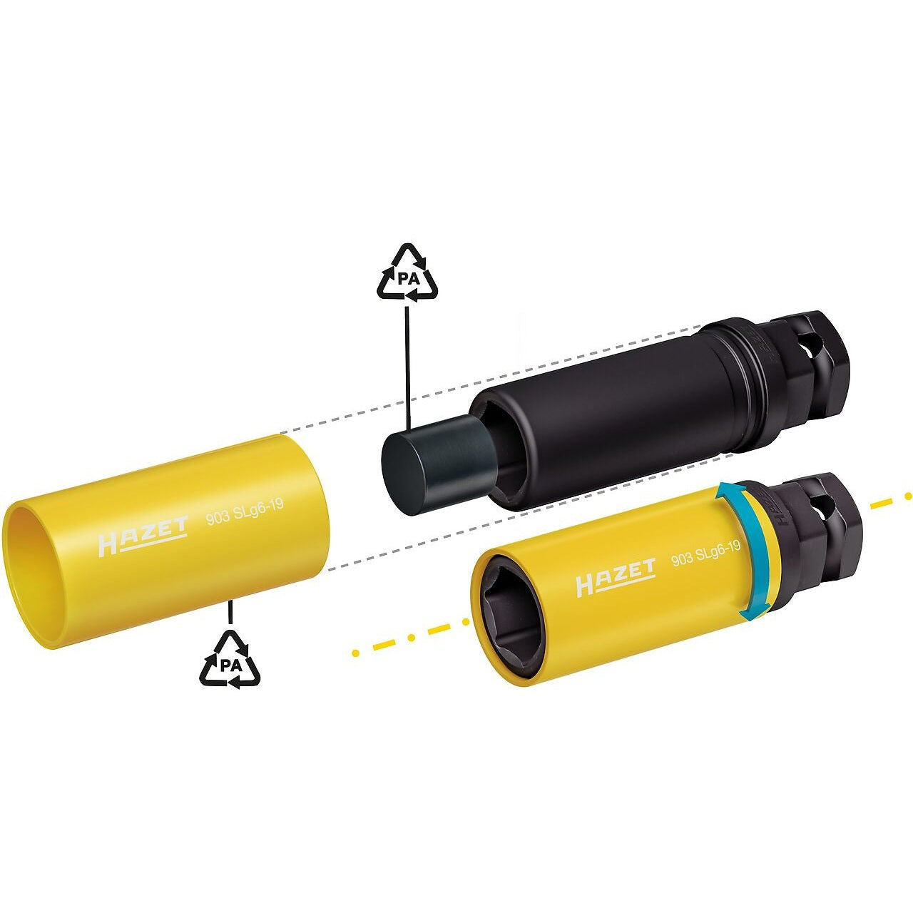 Hazet 903SLG6-19 1⁄2″ ∙ 24 mm outside hexagon Impact socket ∙ Outside hexagon traction profile ∙ 19 mm