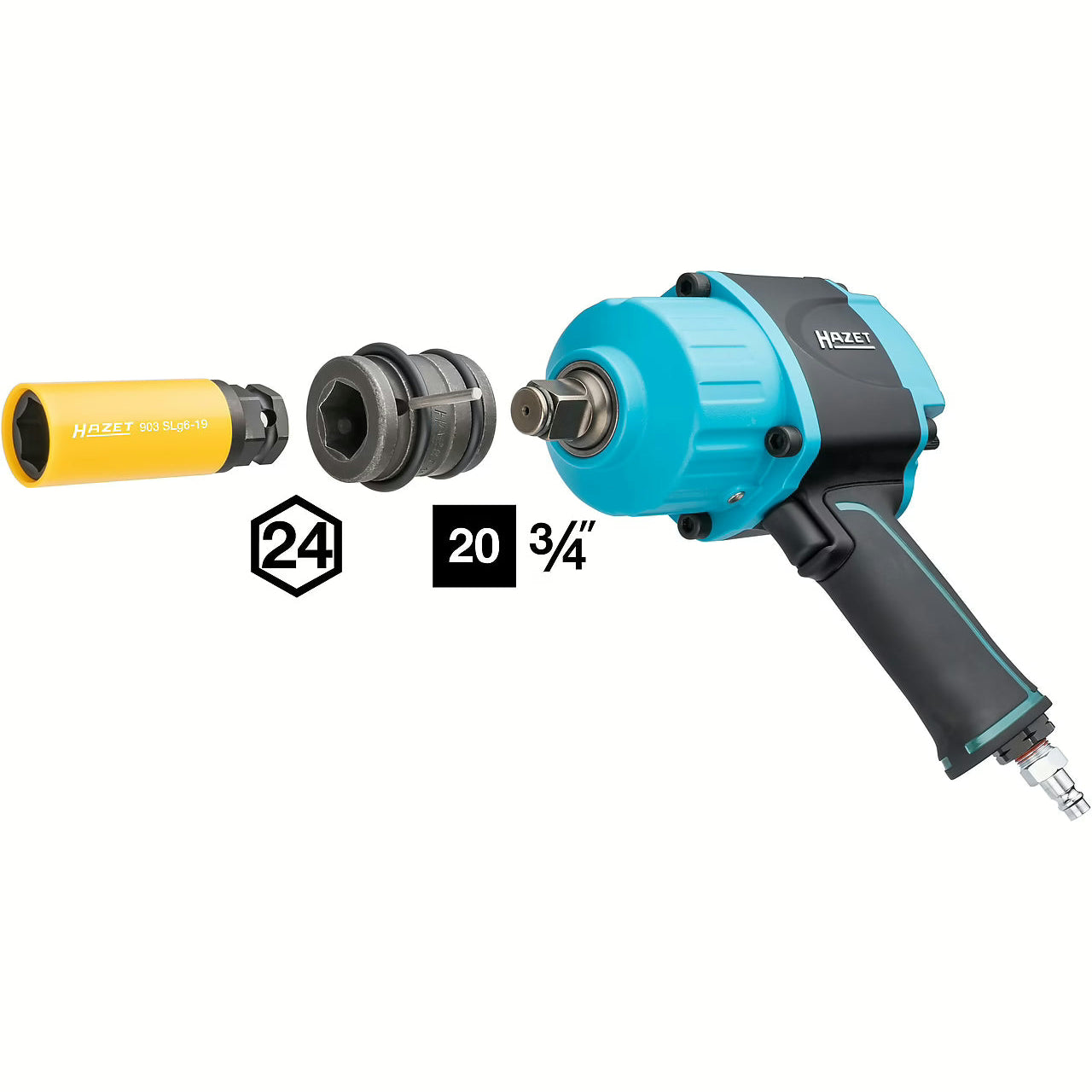 Hazet 903SLG6-19 1⁄2″ ∙ 24 mm outside hexagon Impact socket ∙ Outside hexagon traction profile ∙ 19 mm