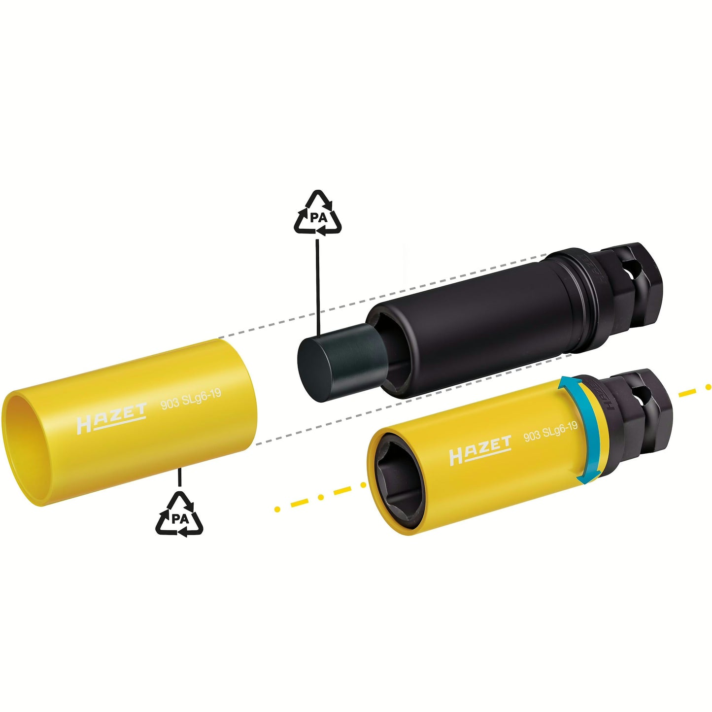 Hazet 903SLG6-19 1⁄2″ ∙ 24 mm outside hexagon Impact socket ∙ Outside hexagon traction profile ∙ 19 mm
