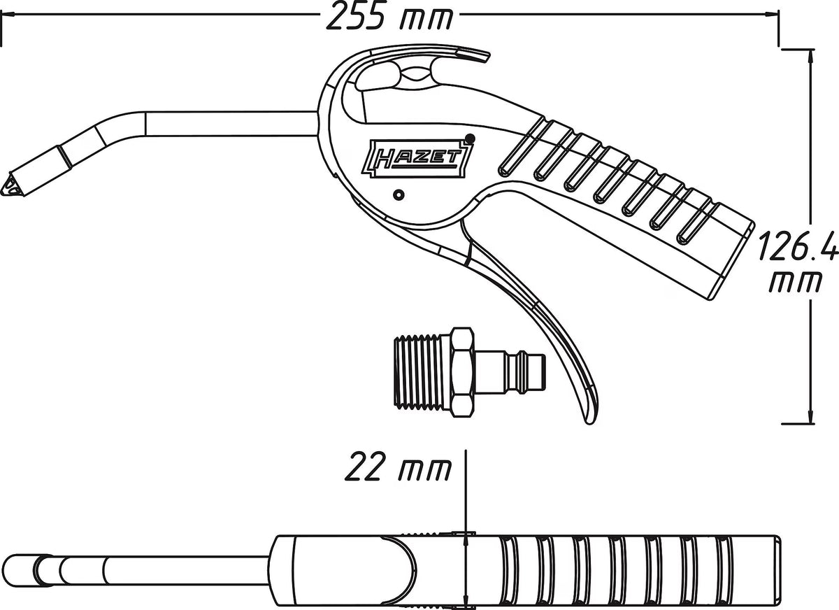 Hazet 9040P-3 Air blow gun ∙ 100 mm ∙ quiet ∙ with bent pipe