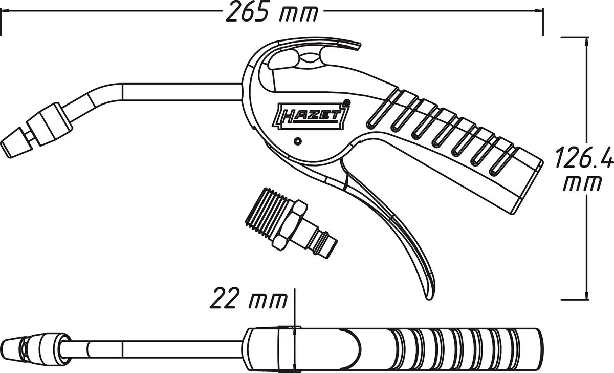 Hazet 9040P-4 Air blow gun ∙ 100 mm ∙ with Venturi nozzle and bent pipe