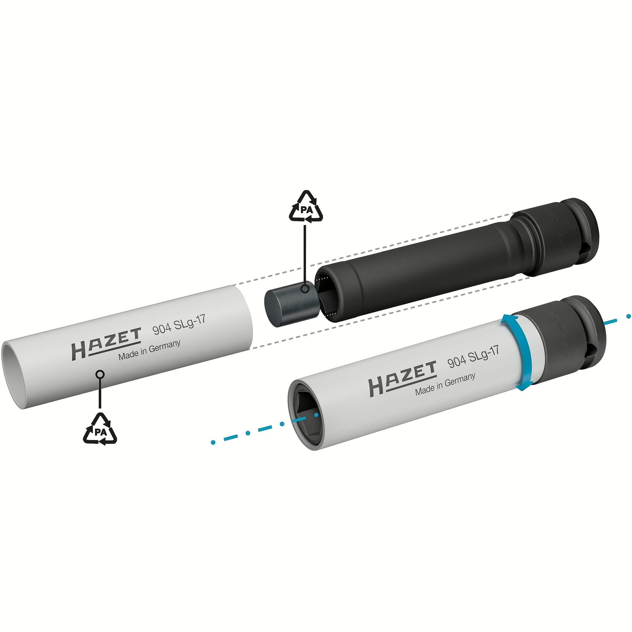 Hazet 904SLG-17 1⁄2″ Impact socket extra long Outside hexagon profile 17 mm