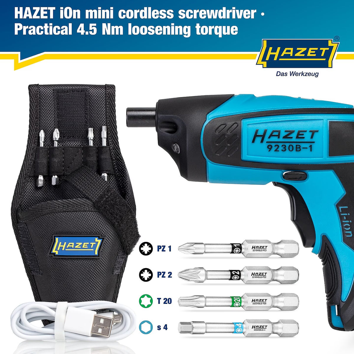Hazet 9230B-1 Inside TORX® profile ∙ Pozidriv profile PZ ∙ Inside hexagon profile ∙ 1⁄4″ Cordless screwdriver bit set ∙ mini ∙ 4.5 Nm